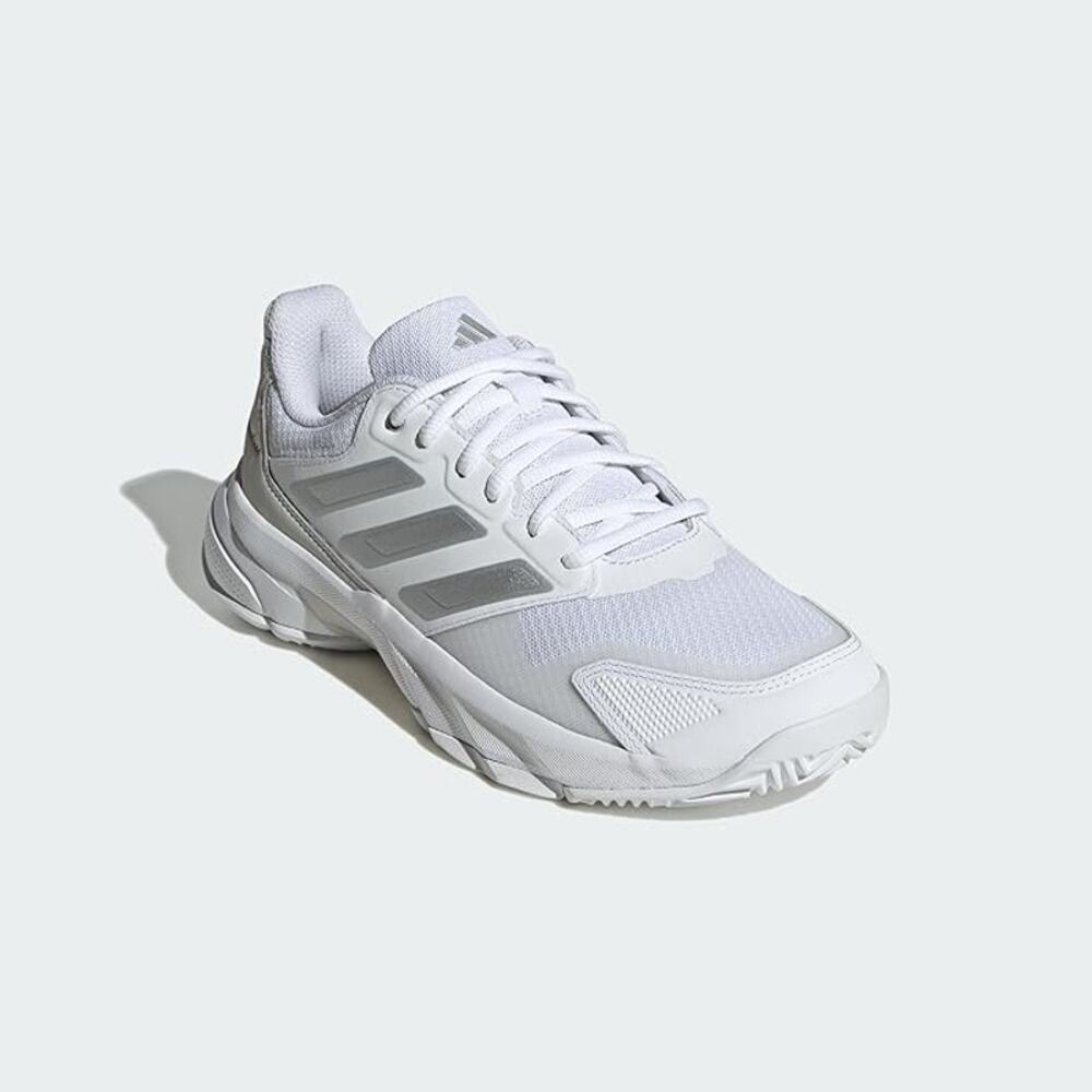 NWT adidas Womens Courtjam Control 3 Tennis Sneaker,White/Silver Metallic/Grey-6